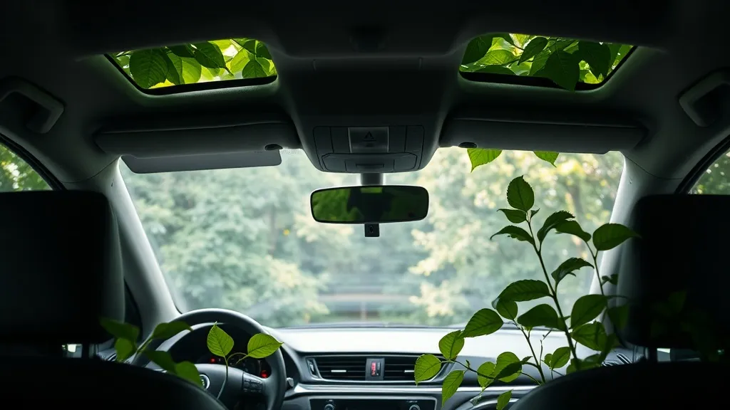 Clean air concept, green leaves inside a car cabin, professi