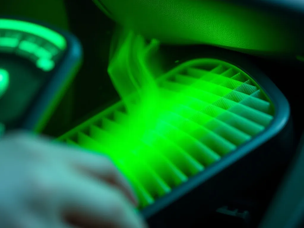 Close up of a car air filter being cleaned, technical detail