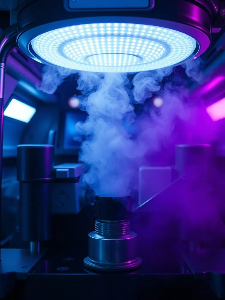 Close-up high-tech laboratory equipment generating ozone gas